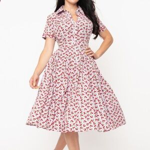 NWOT Unique Vintage Springfield Lavender & Cherry Swing Dress